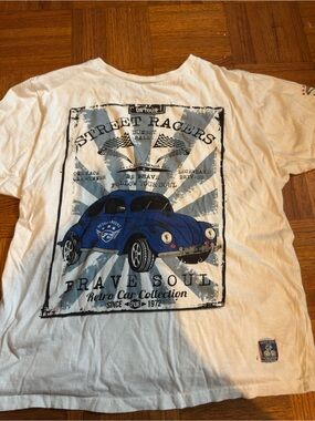 Brave Soul White Short-Sleeve Tee with Blue Retro Car Graphic